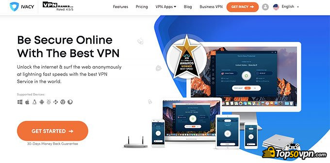 Đánh giá Ivacy VPN: Trang chủ rành mạch.